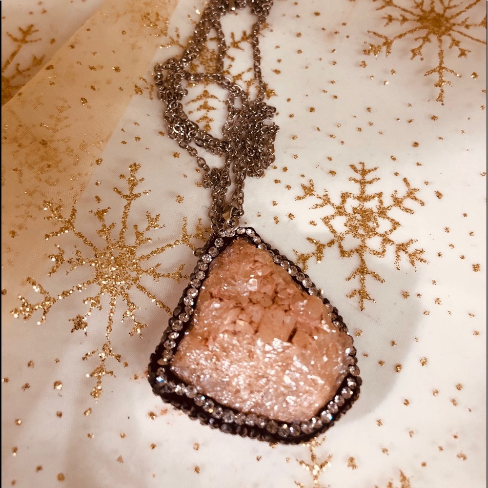 Pave Crystals Raw Minerals Druzy Quartz Pendant